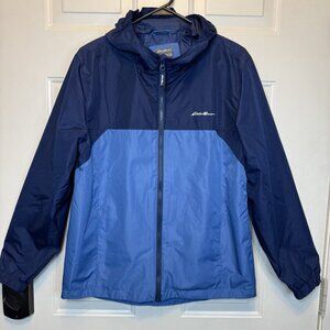 Eddie Bauer- Kids XL (16) Blue Color-block Windbreaker Hooded Zip Jacket